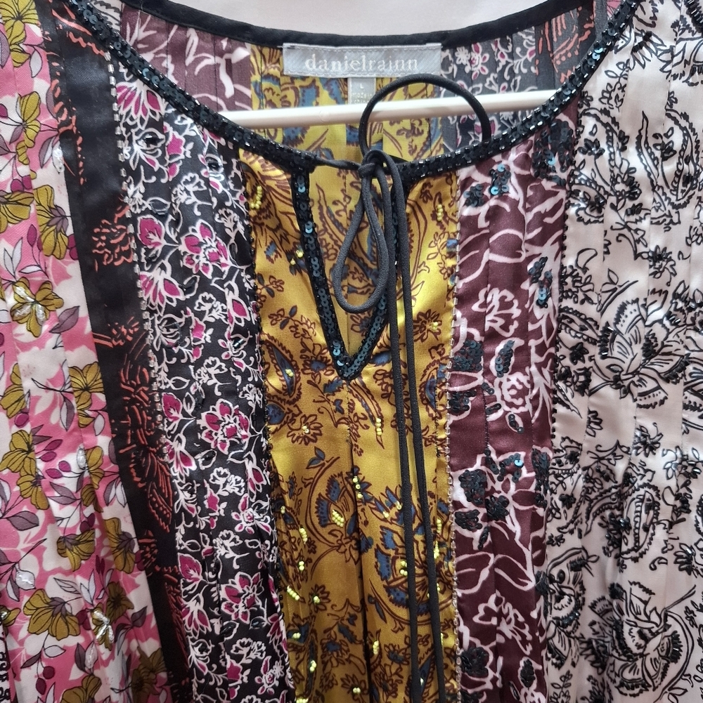 Anthropologie Daniel Rainn Corinne Beaded Sequin Mixed Blouse Peasant Top Large - Picture 4 of 9